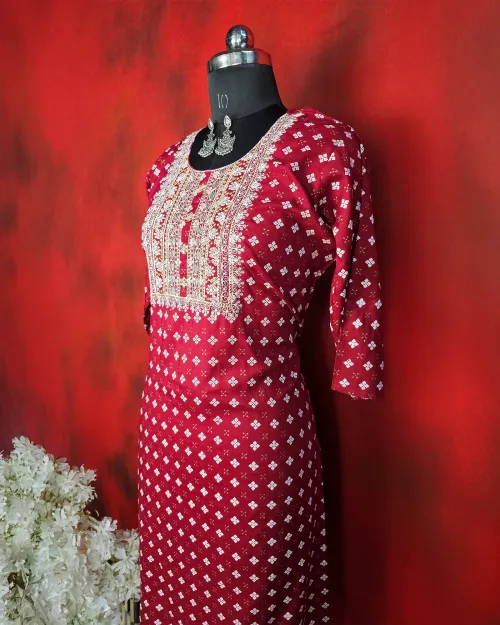 Maroon Readymade Cotton Kurti