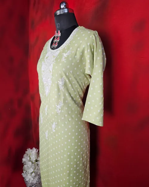 Light Green Cotton Readymade Kurti