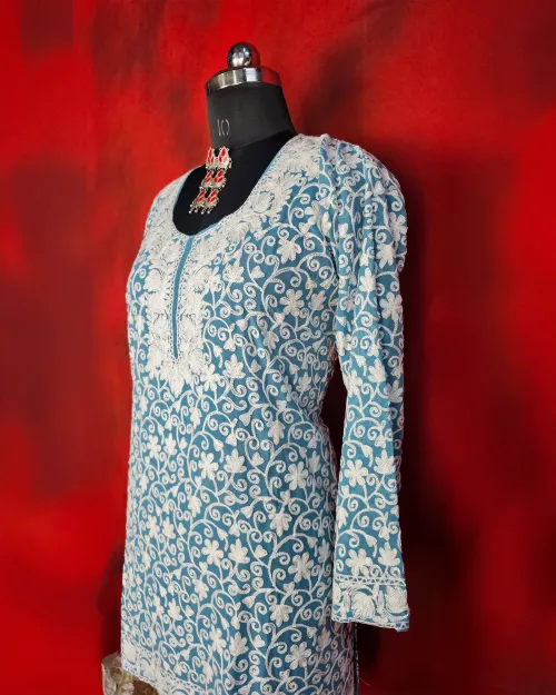 Ice Blue Readymade Cotton Kurti
