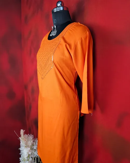 Orange Readymade Cotton Kurti