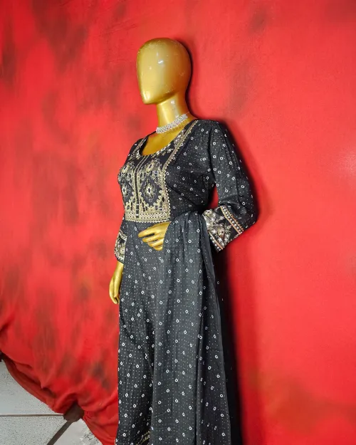 Black Readymade Cotton Anarkali Suit Set