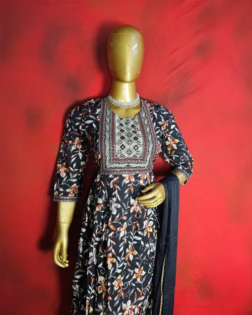 Black Color Naira Cut Readymade Cotton Suit Set