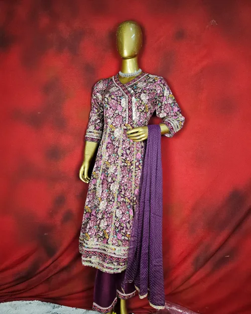 Maroon Printed Readymade Cotton Suit Set