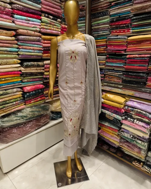 Golden Cotton Silk Unstitched Salwar Suit Set