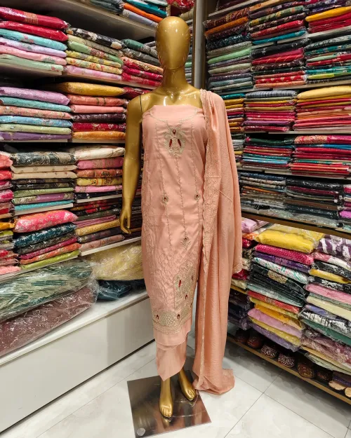 Peach Colour Cotton Silk Unstitched Salwar Suit Set