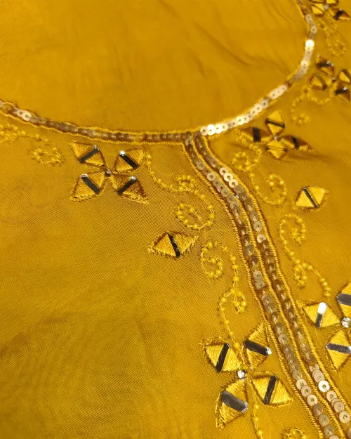 Yellow Organza Unstitched Salwar Suit Set