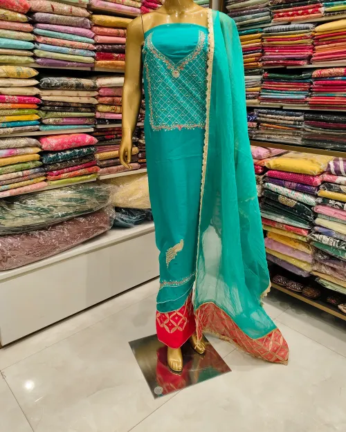 Ferozi Color Organza Unstitched Salwar Suit Set
