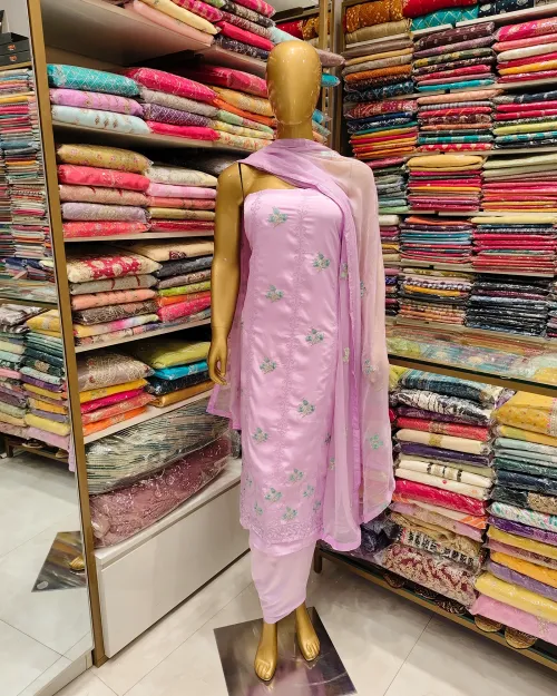 Pink Crepe Silk Unstitched Salwar Suit Set