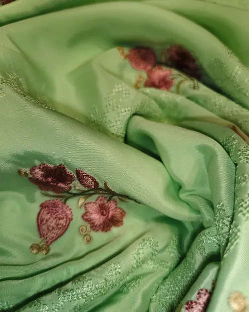 Green Color Crepe Silk Unstitched Salwar Suit Set