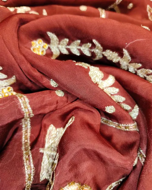 Coffee Color Crepe Silk Unstitched Salwar Suit Set