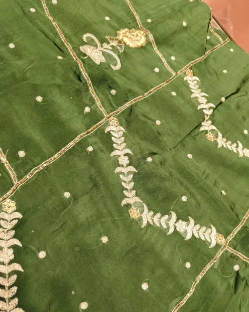 Bottle Green Crepe Silk Unstitched Salwar Suit Set