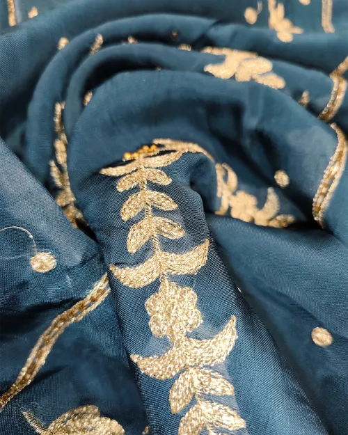 Navy Blue Crepe Silk Unstitched Salwar Suit Set