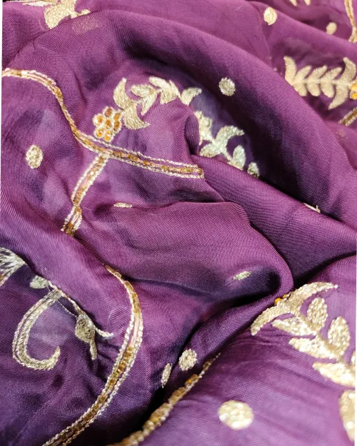 Wine Crepe Silk Unstitched Salwar Suit Set