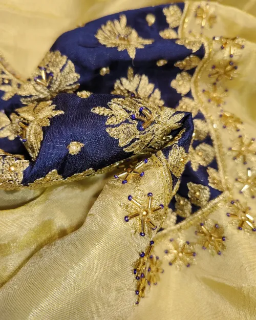 Golden Colour Cotton Silk Unstitched Salwar Suit Set