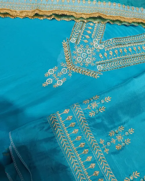 Firozi Color Organza Unstitched Salwar Suit Set