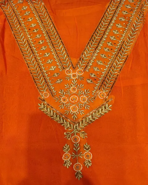 Orange Colour Organza Unstitched Salwar Suit Set