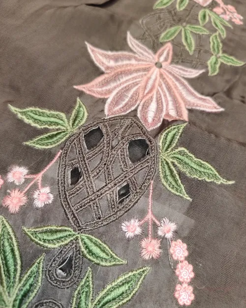 Brownish Grey Crepe Silk Unstitched Salwar Suit Set