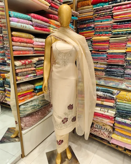 Golden Organza Unstitched Salwar Suit Set