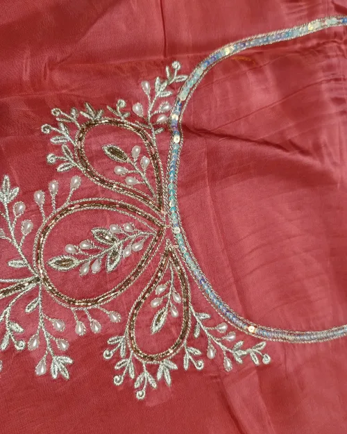 Gajari Red Organza Unstitched Salwar Suit Set