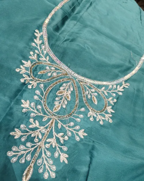 Sky Blue Organza Unstitched Salwar Suit Set