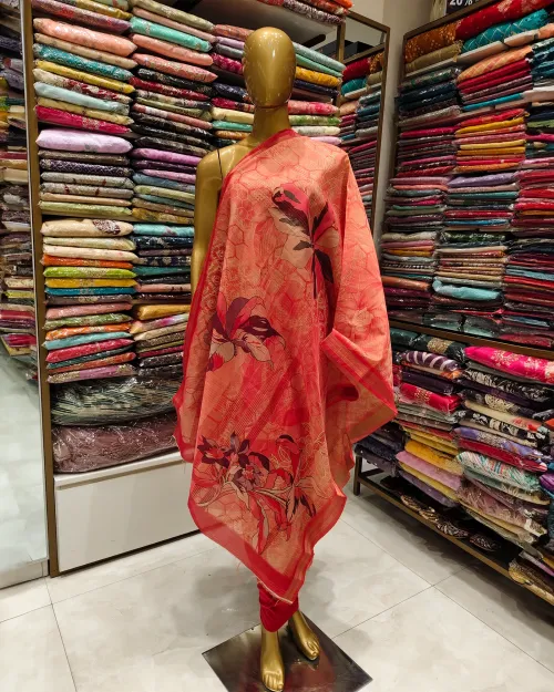 Red Embroidery Work Organza Suit