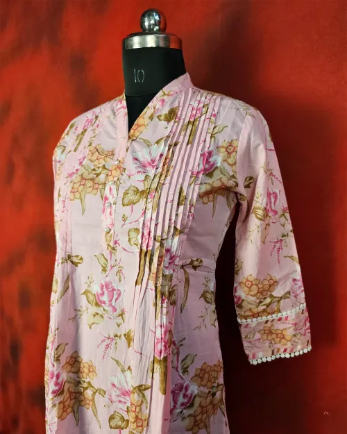 Pink Color Readymade Cotton Kurti Set