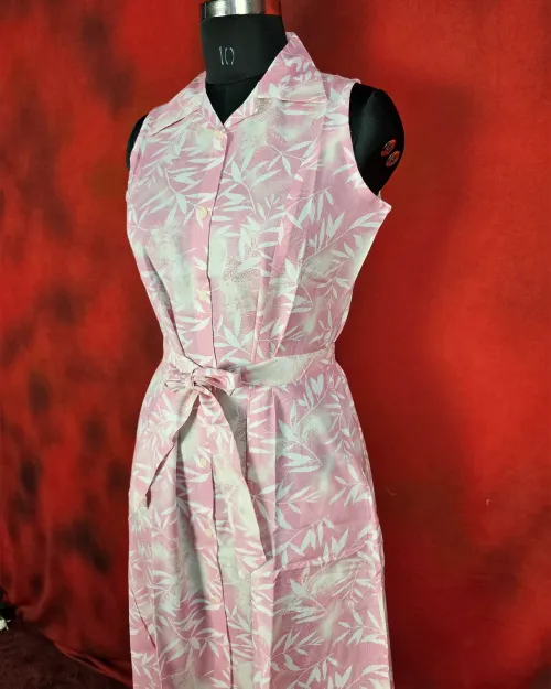 Pink Readymade Cotton Kurti Set