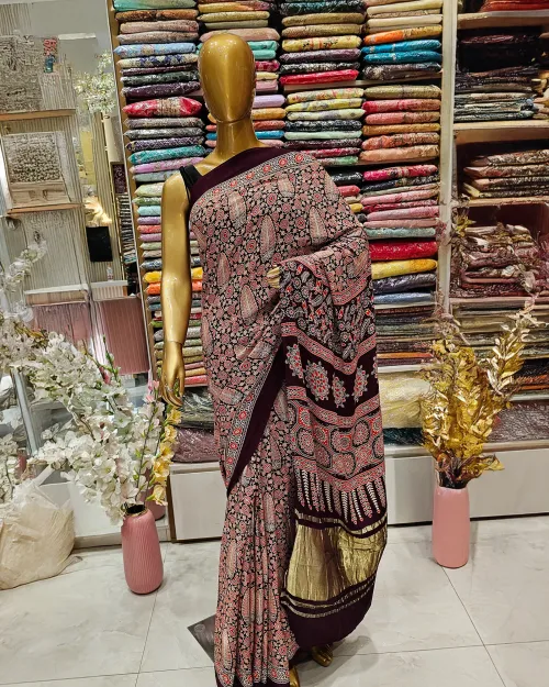Purple Color Thick Border Crepe Silk Saree