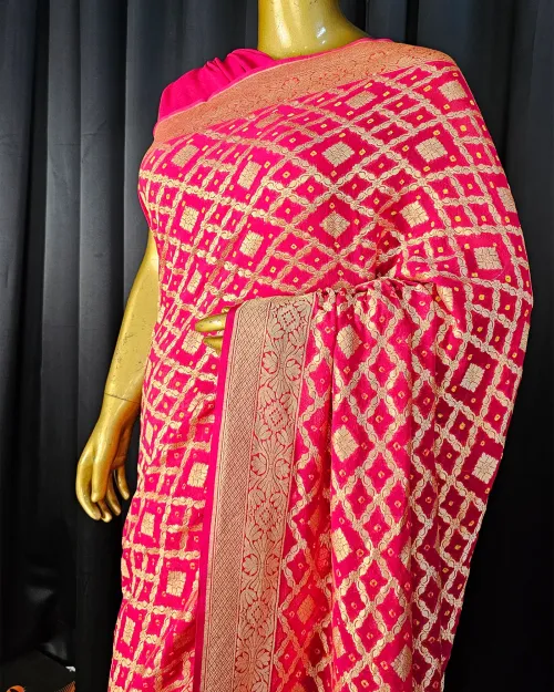 Red Zari Work Georgette Saree