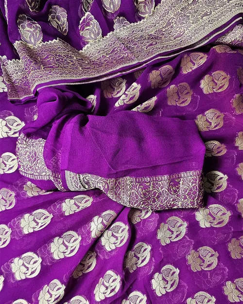 Purple Color Zari Work Georgette Saree