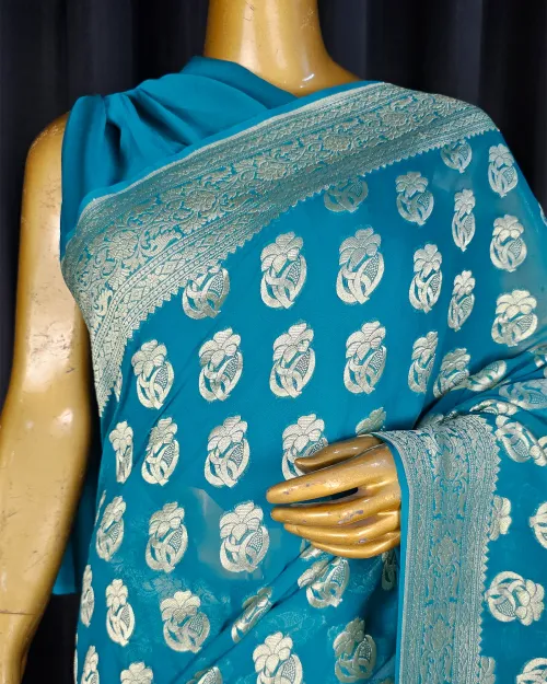 Rama Green Colour Zari Work Georgette Saree
