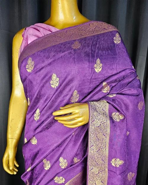 Wine Color Zari Work Dola Silk Saree