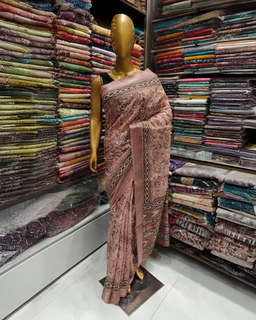 Rusty Peach Kantha Work Chanderi Cotton Saree