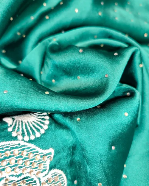 Green Embroidery Work Crepe Silk Saree