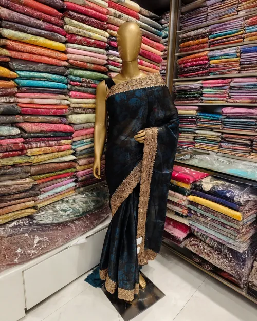 Navy Blue Zari Work Organza Saree