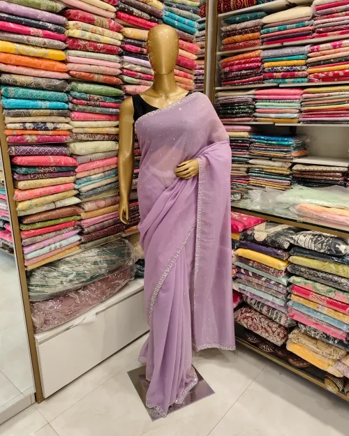 Pink Stone Work Tissue Silk Saree