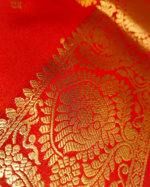 Orange Zari Work Border Style Silk Saree