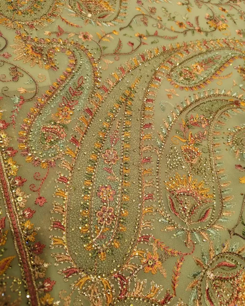 Light Green Embroidery Work Georgette Saree