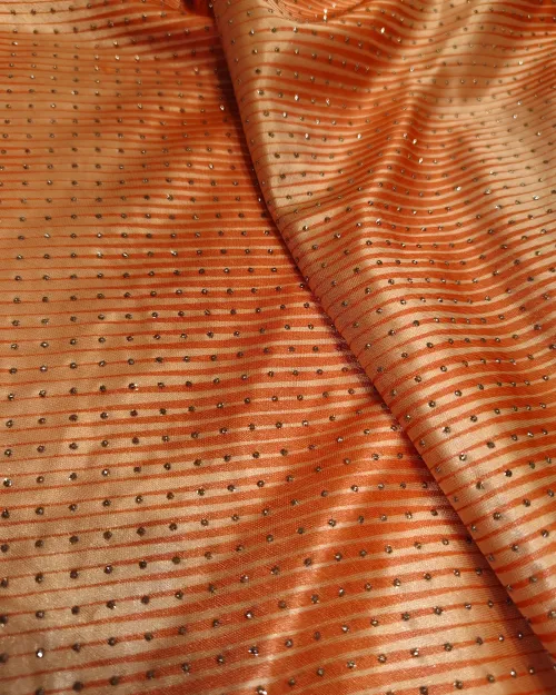 Peach Colour Stone Work Imported Crepe Silk Saree