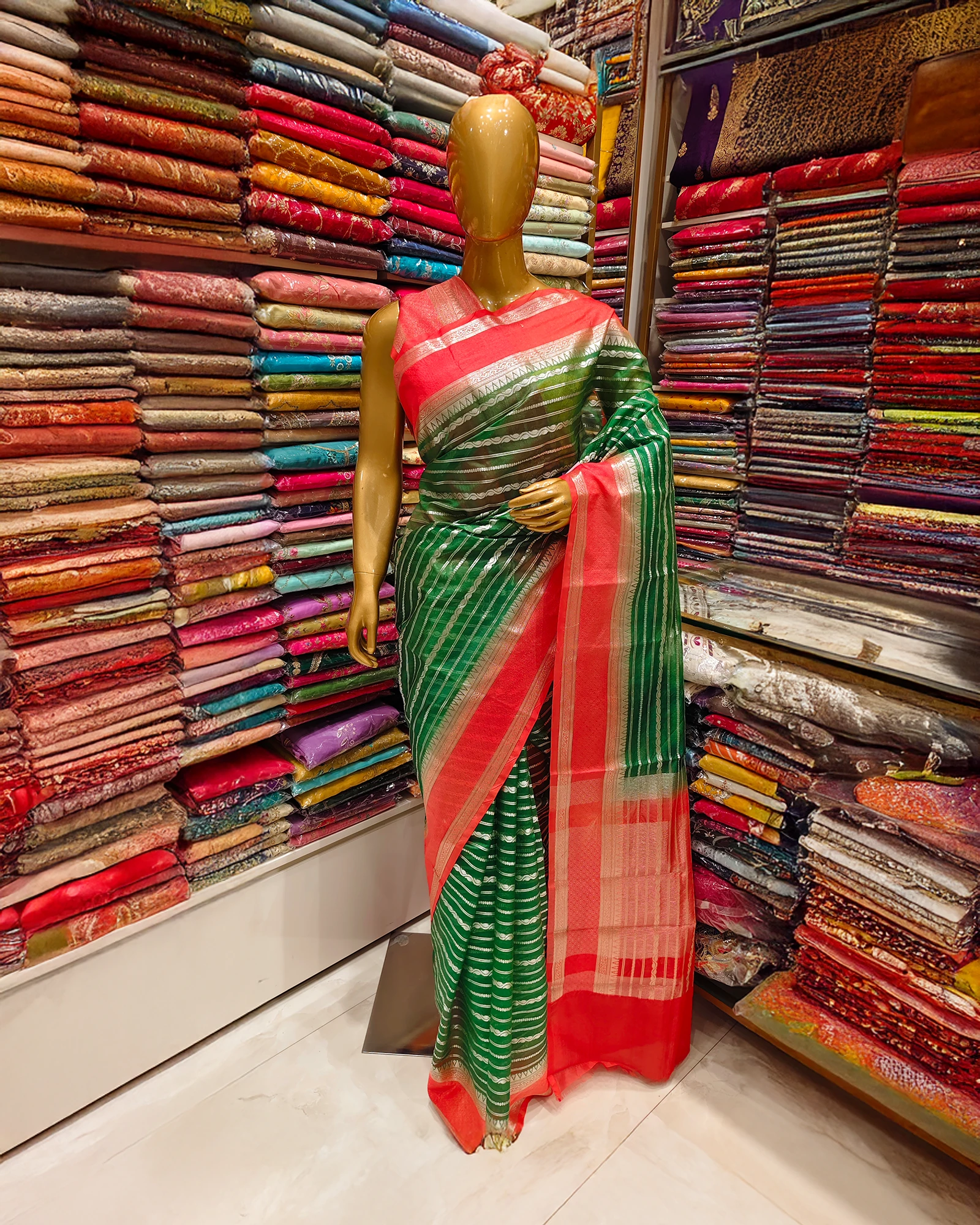 Green Color Zari Work Organza Silk Saree