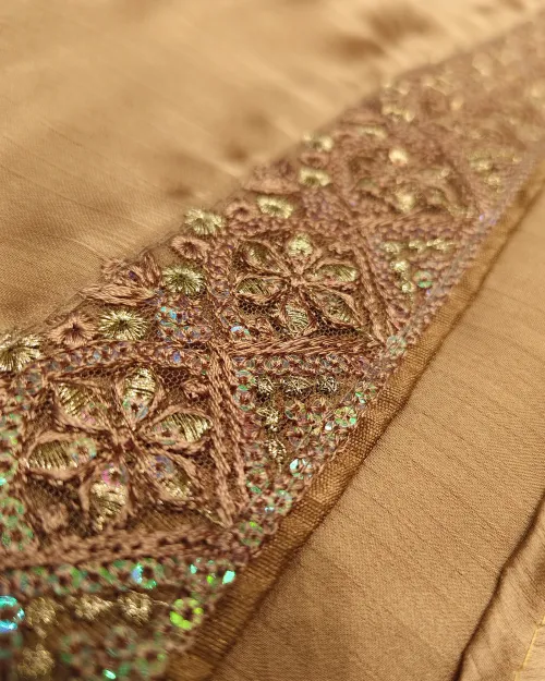 Golden Embroidery Work Crepe Silk Saree