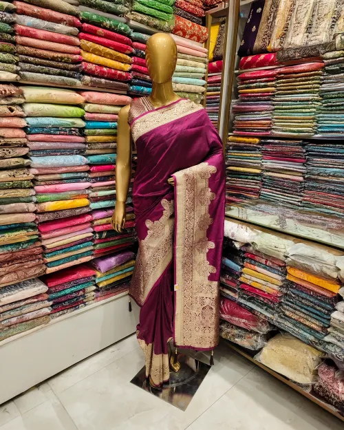 Dark Wine Color Zari Work Silk Saree