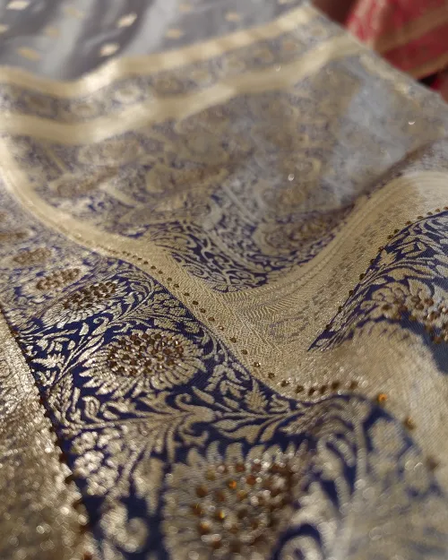 Grey Zari Work Crepe Silk Saree