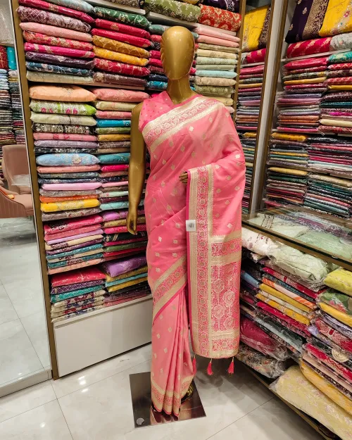 Dark Pink Zari Work Crepe Silk Saree