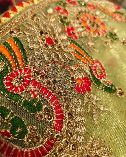 Green Color Stone Work Tissue Silk Saree