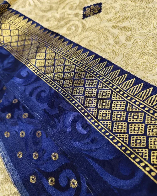 Cream Colour Zari Work Crepe Silk Saree