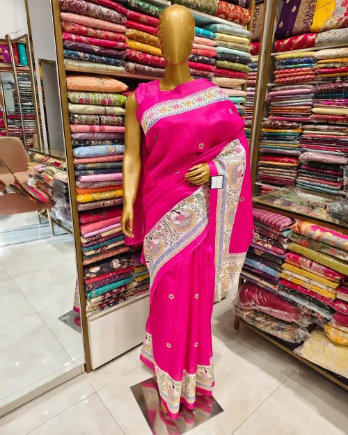 Rani Pink Madhubani Print Tushar Cotton Saree