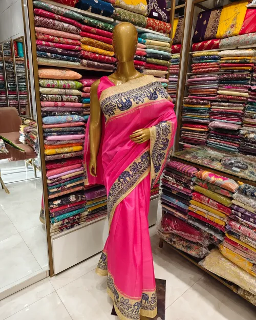Dark Pink Madhubani Style Tushar Cotton Saree
