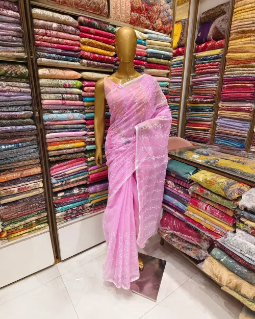 Pink Embroidery Work Kota Cotton Saree
