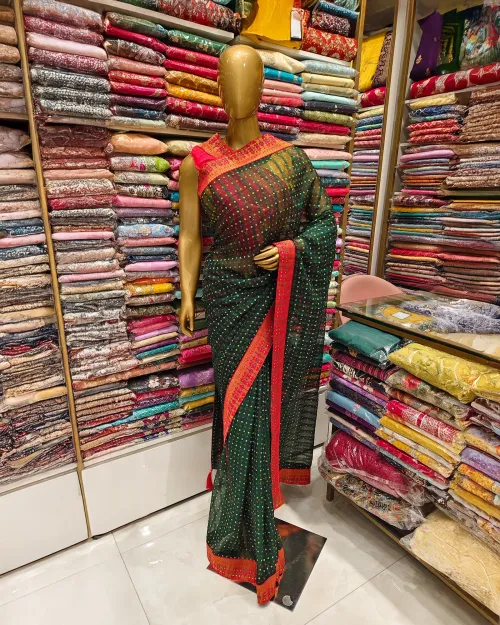 Bottle Green Color Border Style Georgette Saree